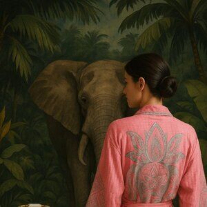 Pink Elephant Double Cotton Gauze Kimono Robe